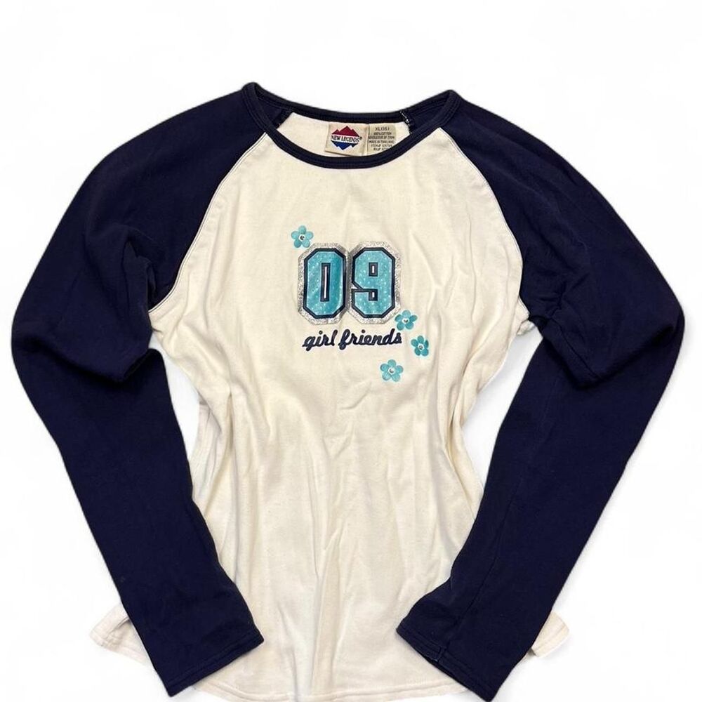 Y2k new legends girlfriends Women's White and Navy baseball type Shirt